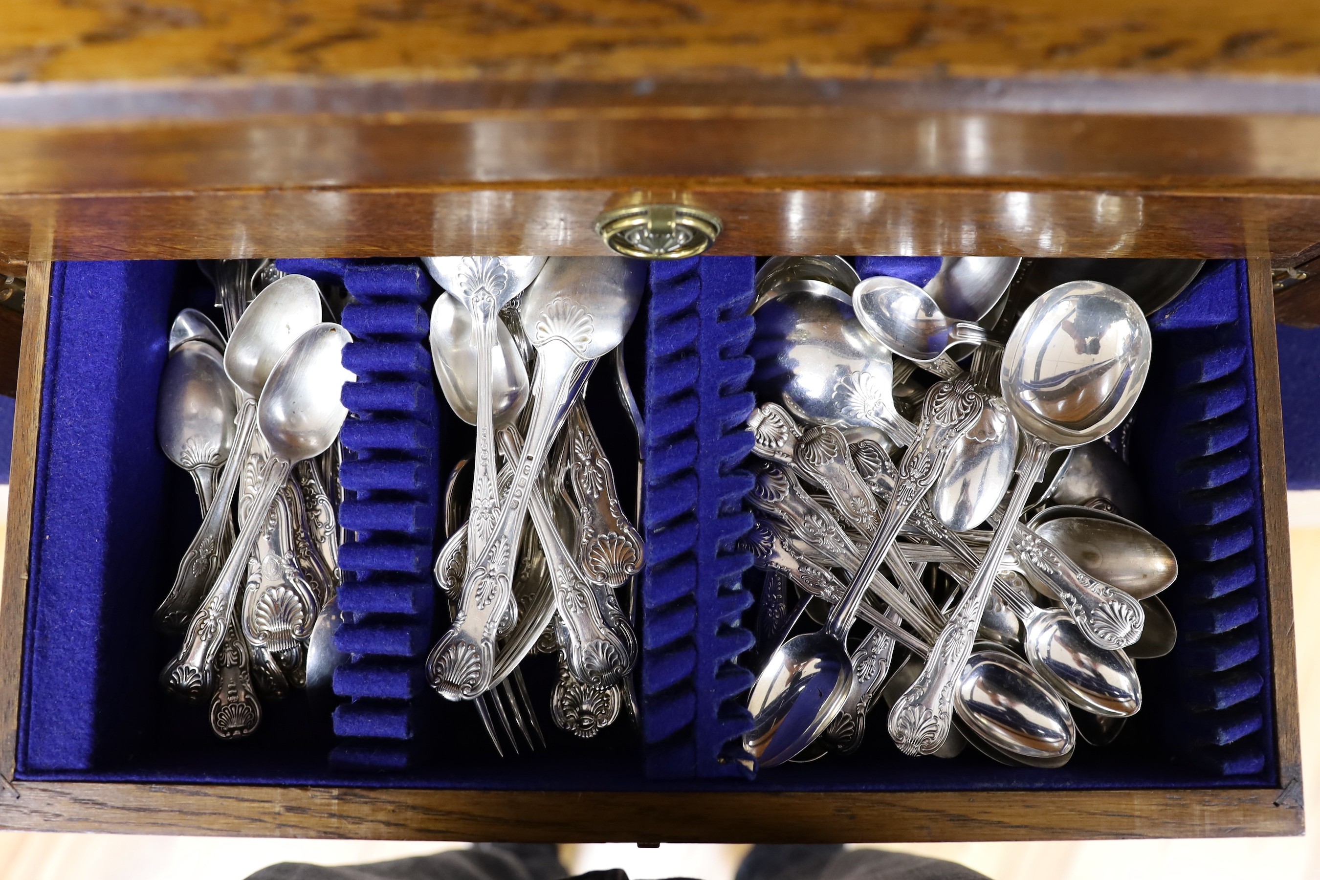 A matched part canteen of 19th century and later silver Kings pattern cutlery, comprising one hundred and twenty items, various dates and maker's